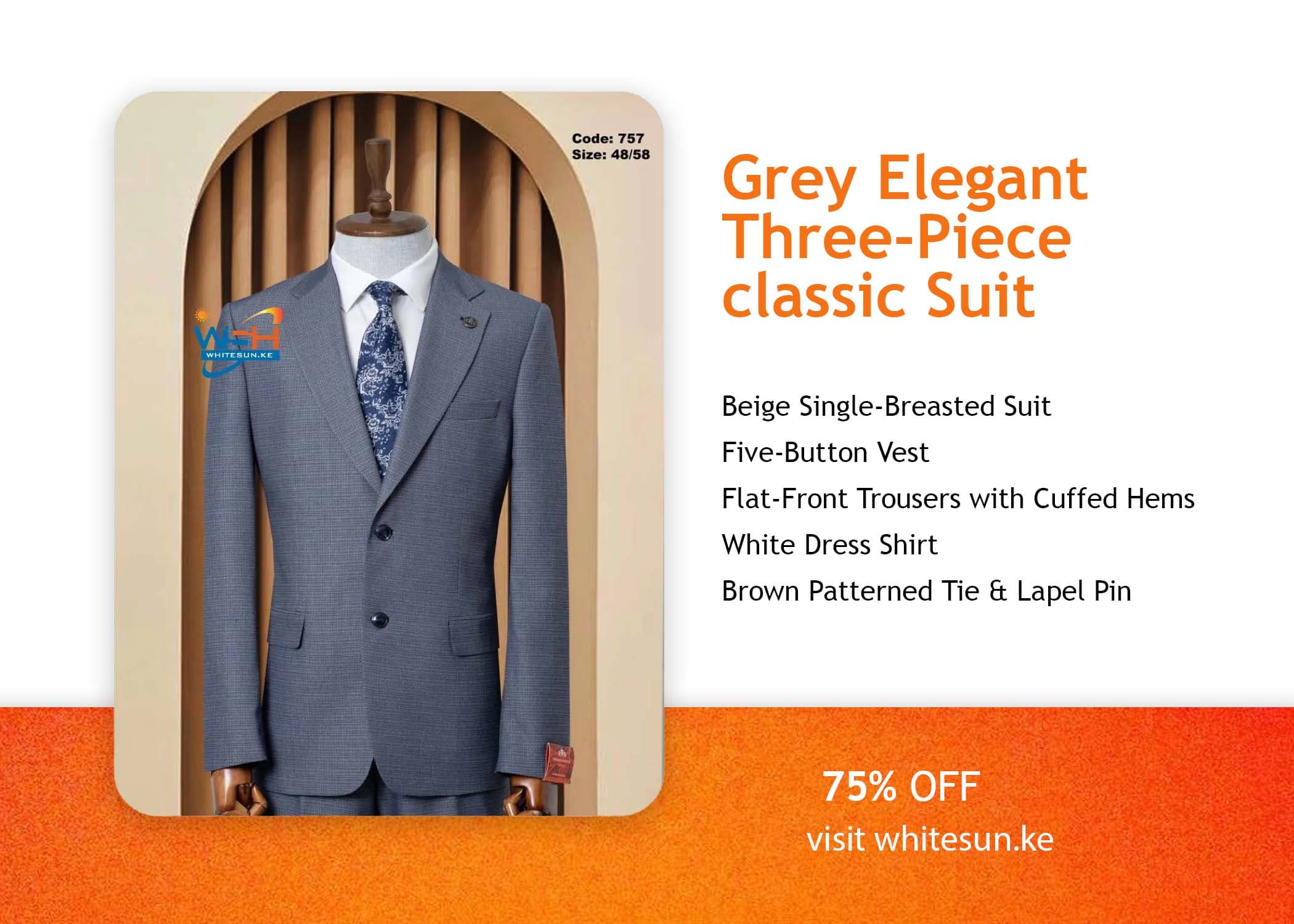 Grey Three-Piece classic Suit Thumbnail 3