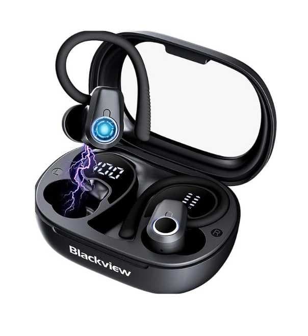 Blackview Wireless Earbuds Bluetooth Headphones,50hrs Playtime Charging Case Digital Display Sports Ear Buds with Earhook Deep Bass,IPX7 Waterproof,Over-Ear Earphones for iOS Android Black airbuds 60
