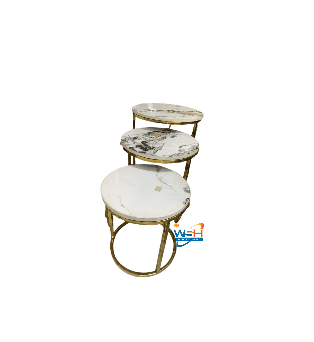 Luxury Nesting Coffee Table Set – 3-Piece white Marble with Gold Frame, Modern Round Accent Tables for Living Room & Lounge