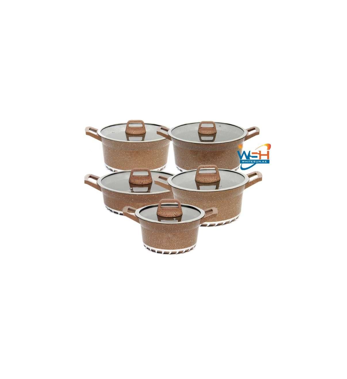 Luxury Non-Stick Granite Cookware Set – 10-Piece Marble Coated Casserole Pots with Glass Lids – Induction & Gas Stove Compatible