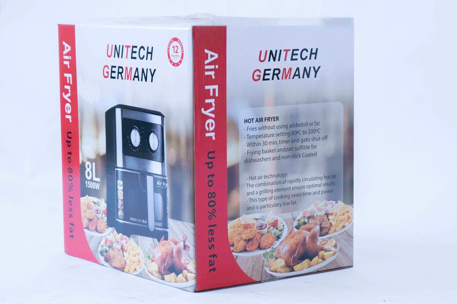 Whitesun UNITECH 5.5-Quart Digital Air Fryer – 80% Less Fat, 30-Min Auto Shut-Off, Non-Stick & Dishwasher-Safe, Built-In Grilling Element