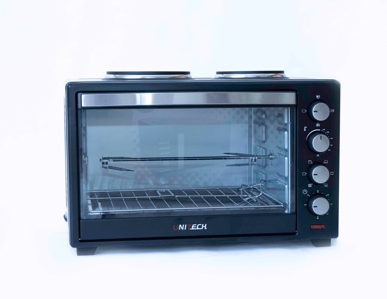 Whitesun UNITECH 48 L Countertop Electric Oven – 2 000 W, 60 min Auto Shut-Off Timer with Bell, 0–250 °C Thermostat, Dual Hot Plates, Rotisserie & Tempered-Glass Window Thumbnail 2