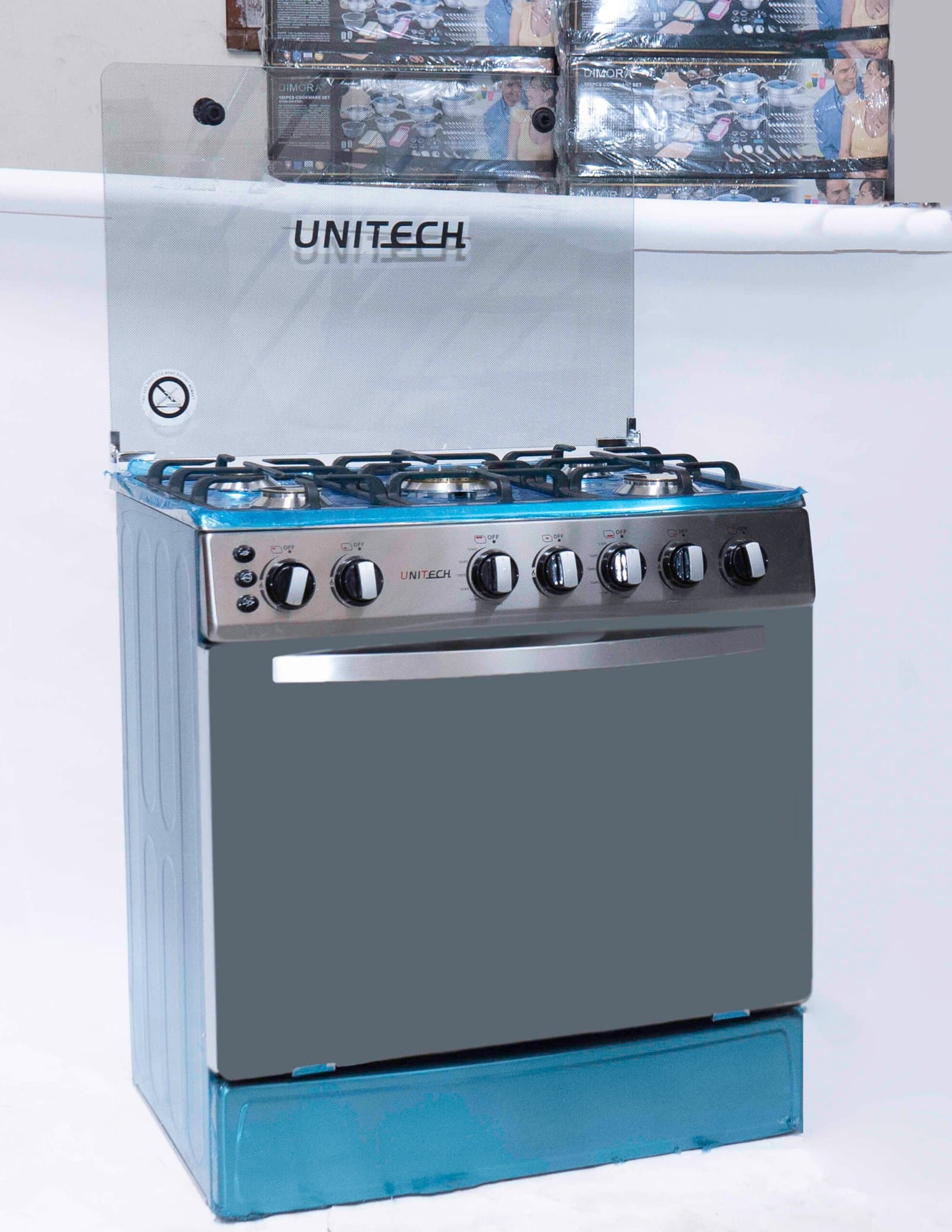 Whitesun UNITECH Germany GS-K76-Q05S 5-Burner Gas Cooker – Stainless Steel, Glass Lid, Cast-Iron Grates, Sabaf Burners, Auto Ignition & Rotisserie Thumbnail 2