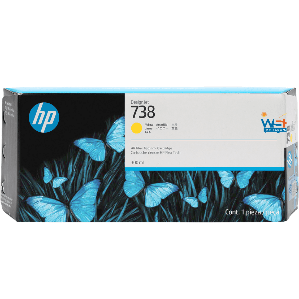 HP 738 300-ml Yellow DesignJet Ink Cartridge, 676M8A