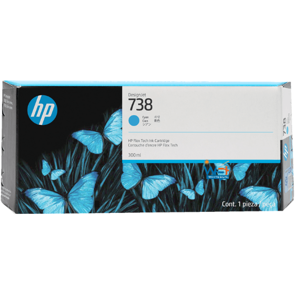 HP 738 300-ml Cyan DesignJet Ink Cartridge, 676M6A
