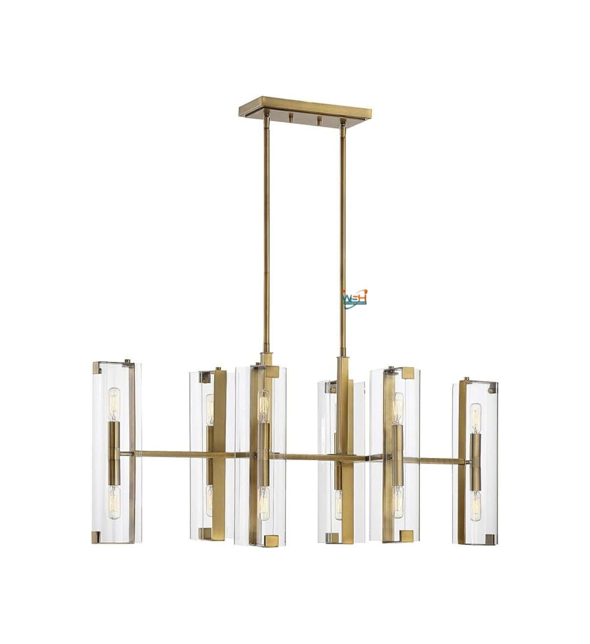 Savoy House 1-9773-12-322 Winfield Modern Scandinavian Clear Glass Linear Chandelier, 12-Light 720 Total Watts, 17" H x 38" L, Warm Brass
