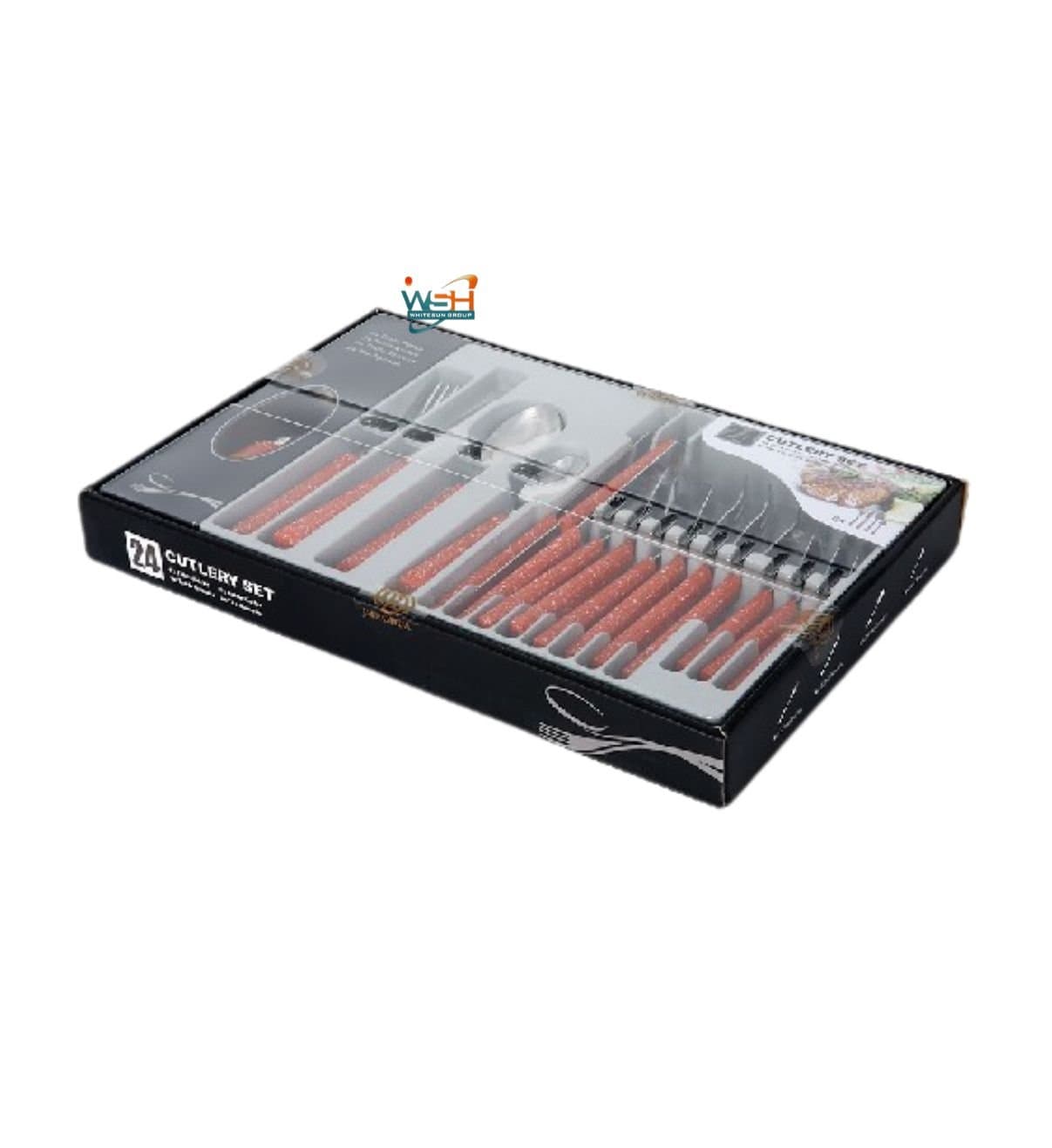 Whitesun 24 pieces cutlery set with red handles