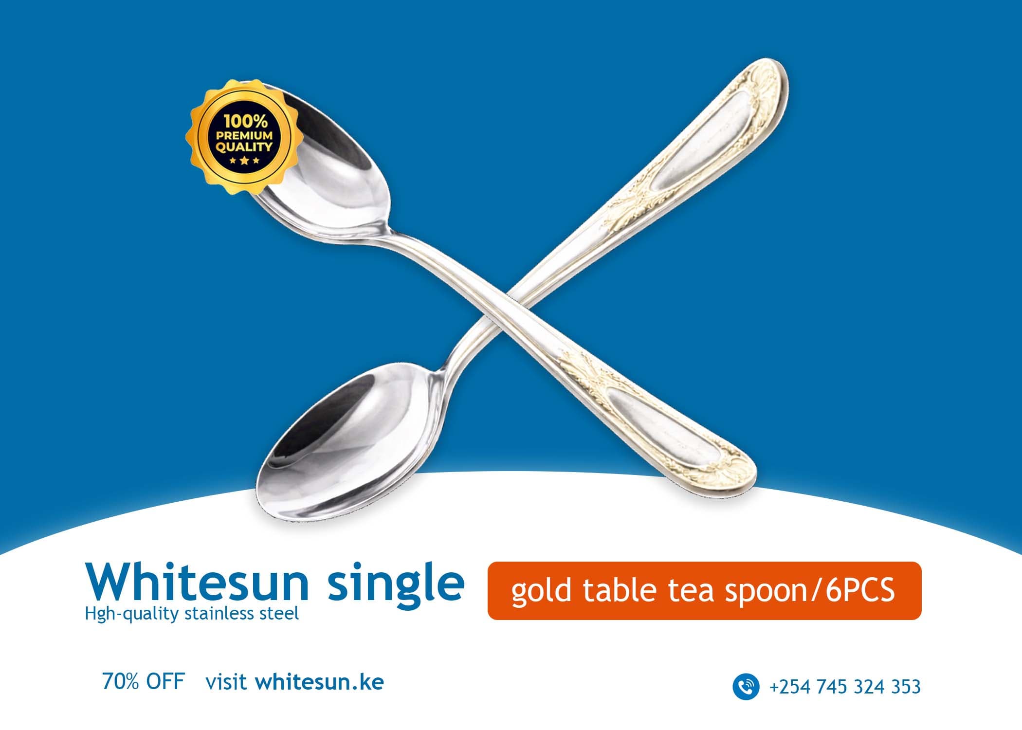 Whitesun single gold table tea spoon/6PCS