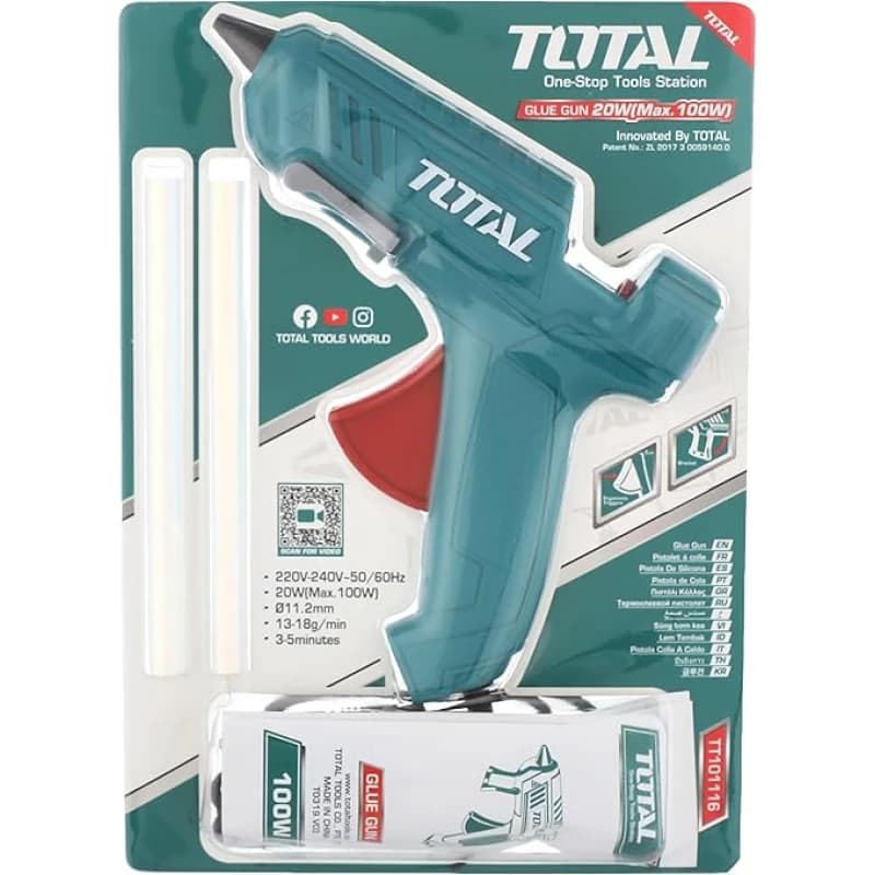 TOTAL Glue Gun, 100W, 11.2mm with 2 PCS Glue Sticks – TT101116