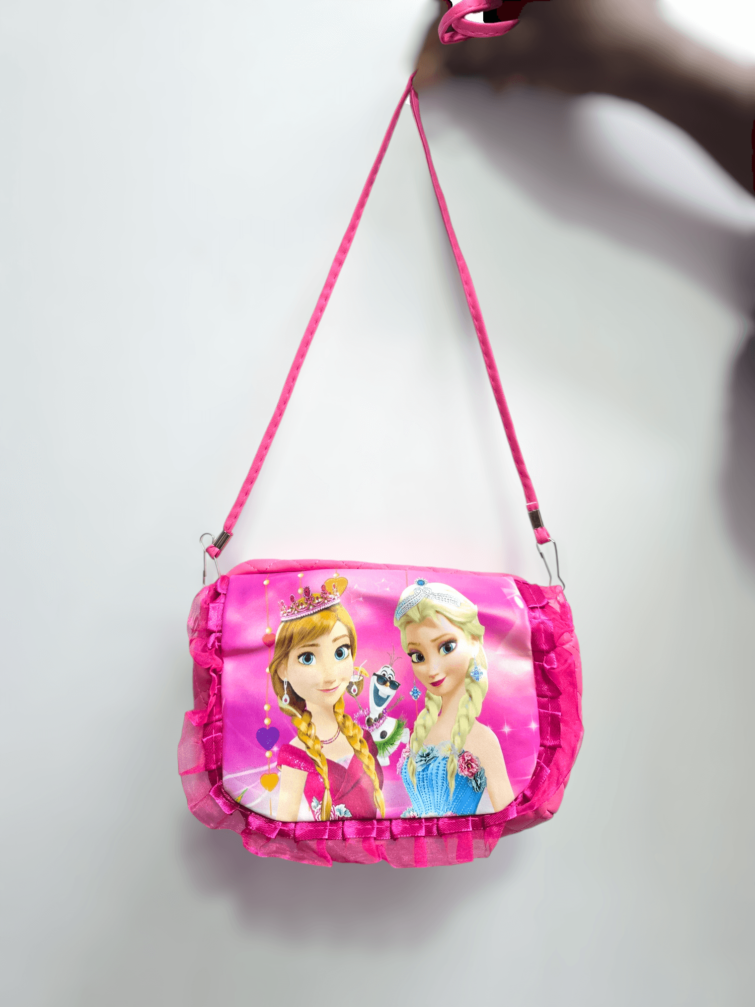 080# whitesun Kids Handbag with Long Shoulder Strap – Waterproof Cartoon Birthday Gift for Girls 1–12 Years – Anna and Elsa Frozen Pink handbag