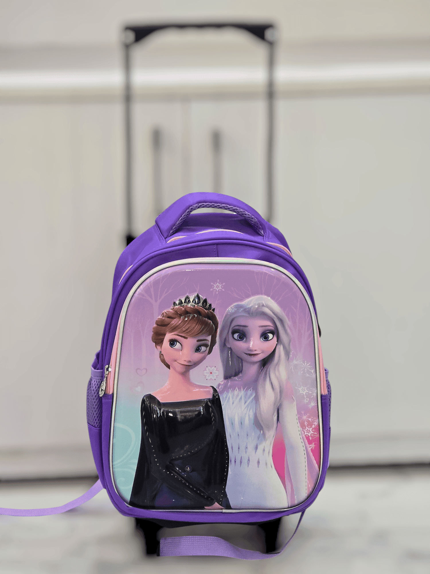 233# Whitesun;Medium size frozen Anna and Elsa purple trolley school bag with wheels birthday gift for girls daughter niece cousin friend sister