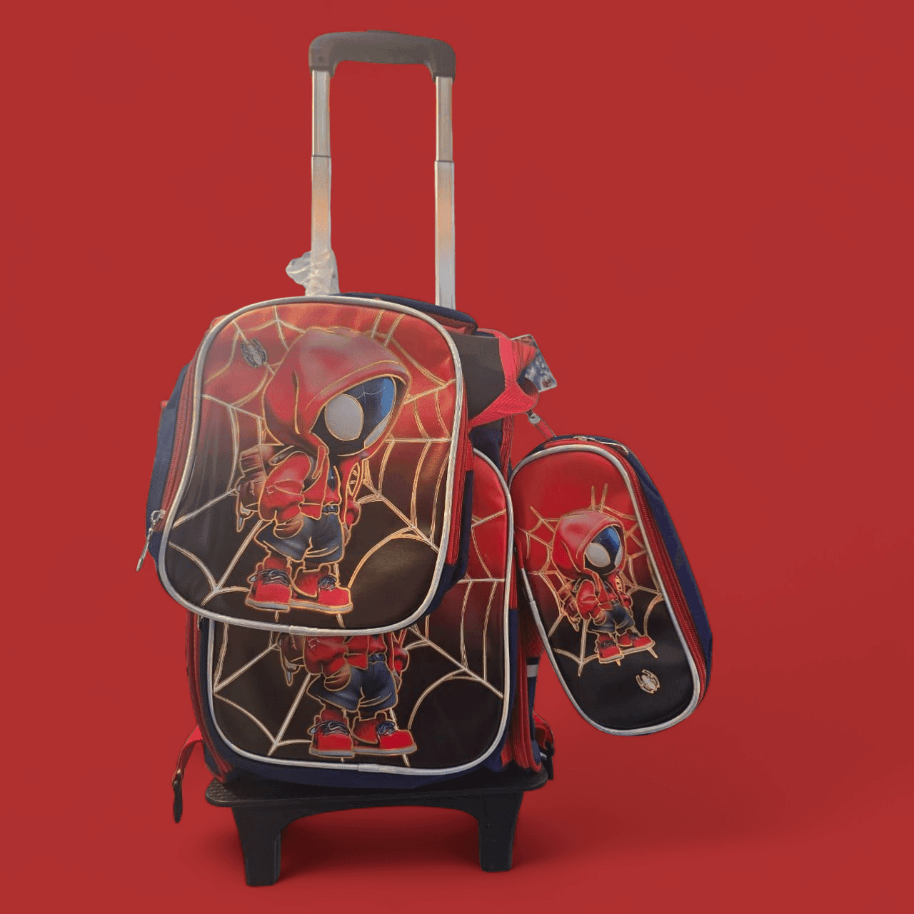 167# Whitesun 3in1 trolley school bag for boys spacious backpack insulated lunch bag pencil pouch and wheels spiderman bag