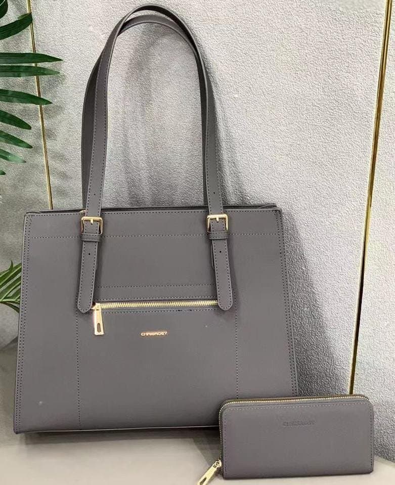 110# Whitesun Waki Designer 2in1 classy ladies handbag grey leather material gift for women mom sister auntie colleagues wife secret santa gift pack girlfriend’s gift present-grey