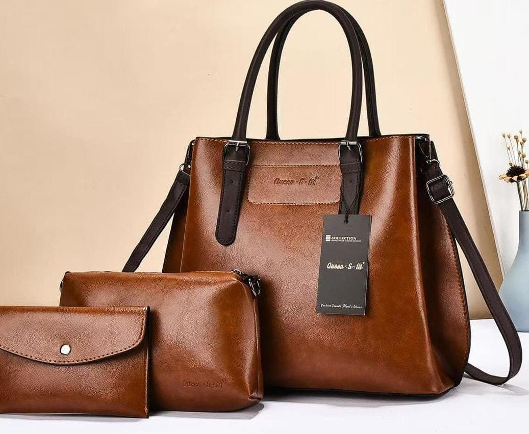 048# Whitesun 3in1 Ven Leather Ladies handbag- Ideal birthday gift anniversary gift and Valentine’s gift idea for wife mom sister auntie girlfriend cousin – Light Brown
