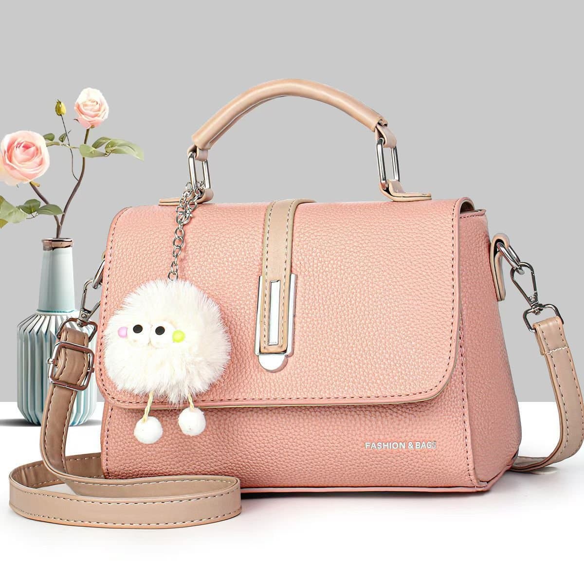 076# Whitesun Fashion Mini leather ladies handbag birthday gift for women anniversary gift colleagues gift end of year party boss gift mother’s day gift girlfriend’s gift present- Pink