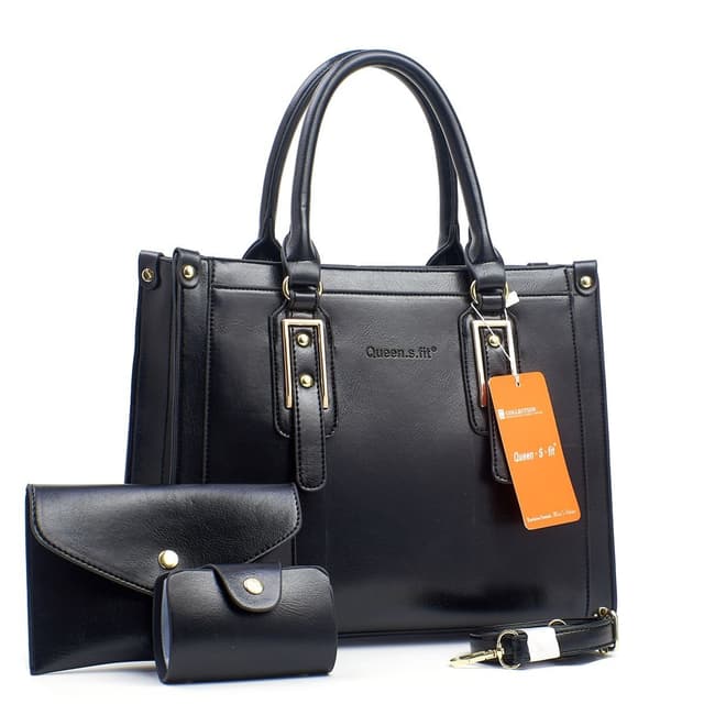 035-whitesun-3in1-queen-fit-buckle-ladies-handbag-ideal-birthday-gift-anniversary-gift-and-valentines-day-gift-idea-for-wife-mom-sister-auntie-girlfriend-cousin-grandmother-black-colour