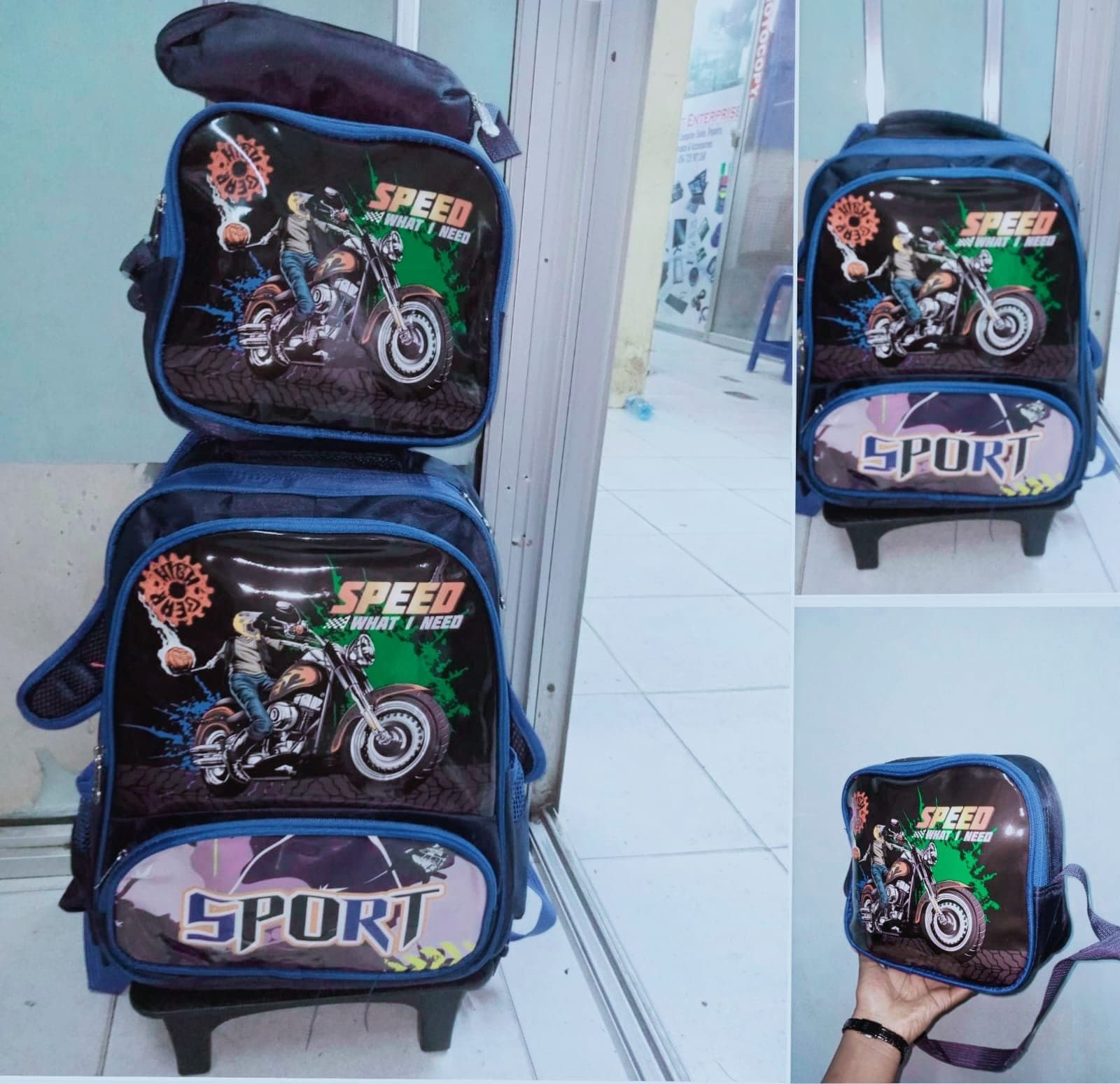 166# Whitesun 3in1 Sport trolley bag backpack lunch bag and pencil pouch