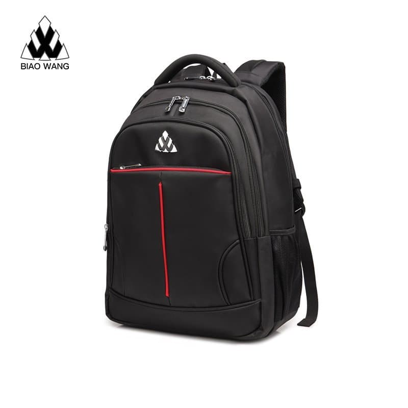 161# Whitesun Unisex Black Laptop Backpack – 48cm Water-Resistant School and Travel Bag with Red Accents, Multi-Compartment Storage, and Padded Straps