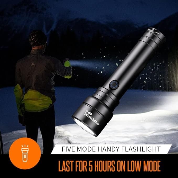 SuperFire C20 Hand-Torch LED Super Bright 3600 Lumens Family Torch Rechargeable IP46 Waterproof Flashlight with 4800 mAh Rechargeable Battery, 6 Modes (Regular) [Energy Class A+++] Thumbnail 3