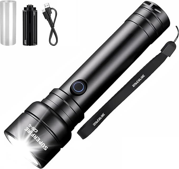 SuperFire C20 Hand-Torch LED Super Bright 3600 Lumens Family Torch Rechargeable IP46 Waterproof Flashlight with 4800 mAh Rechargeable Battery, 6 Modes (Regular) [Energy Class A+++]