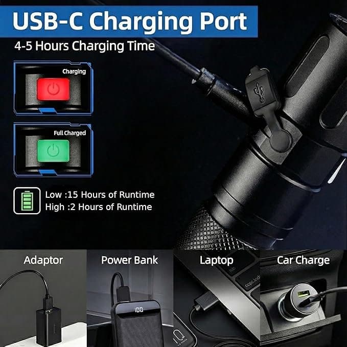 SuperFire 1000 Lumens Tactical Flashlight, Super Bright LED Rechargeable, Zoomable with Long Battery Life, 4 Light Modes Pocket Flashlight for Home, Mechanic, Camping, Emergency, Survival Thumbnail 5