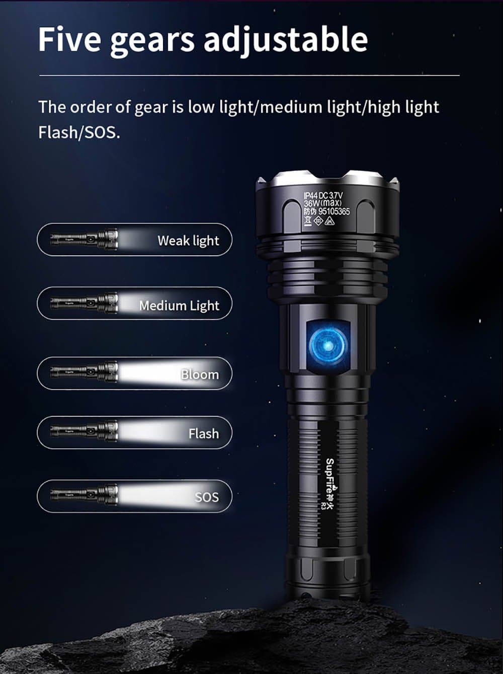 Superfire R3-P90 Rechargeable LED USB Flashlight with built-in Cell Phone Charger Thumbnail 7