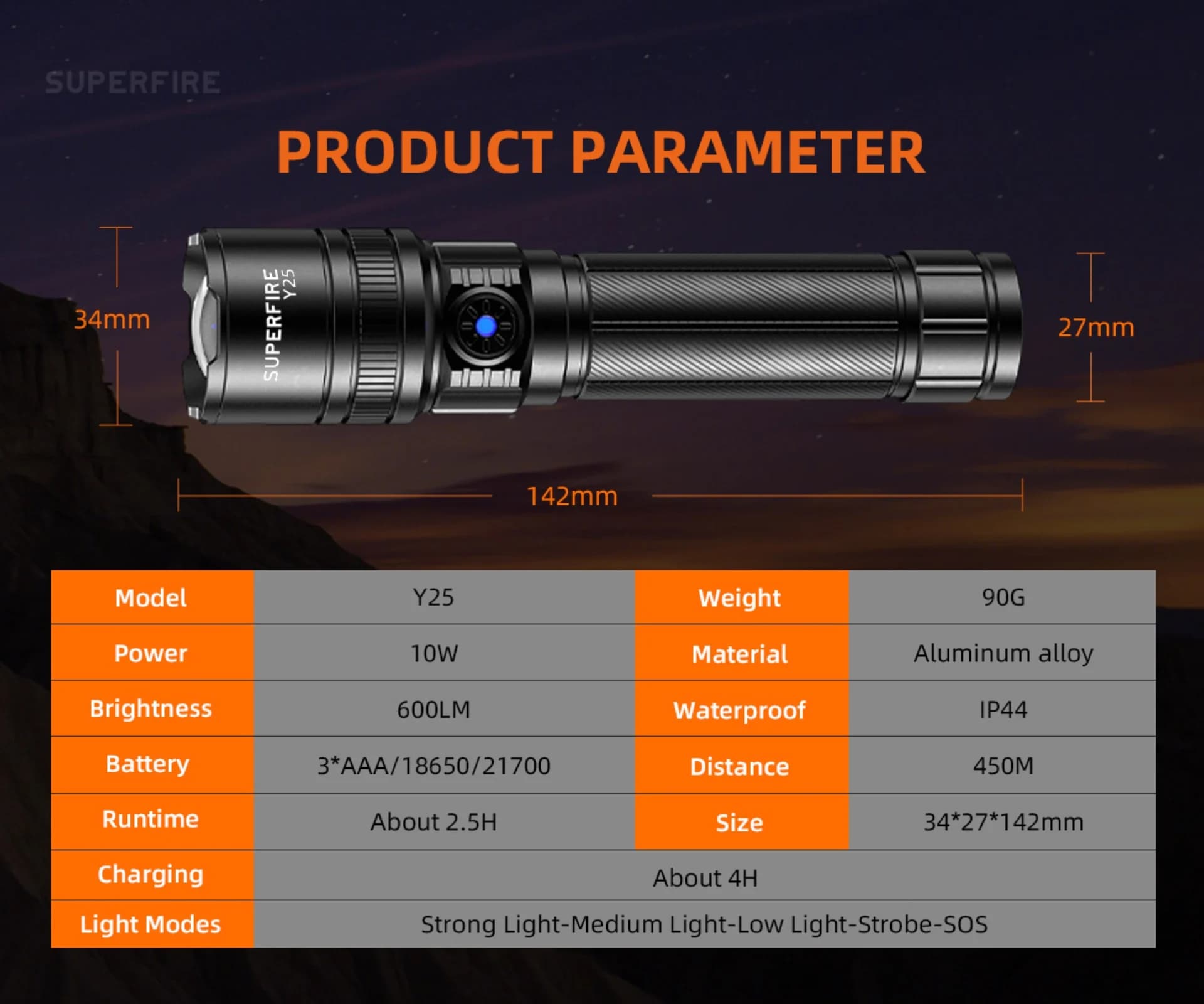 SUPERFIRE Y25 Zoomable Flashlight Thumbnail 10
