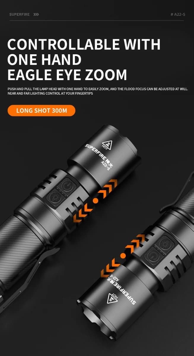 SUPERFIRE A22-S Waterproof Zoomable Flashlight Thumbnail 3