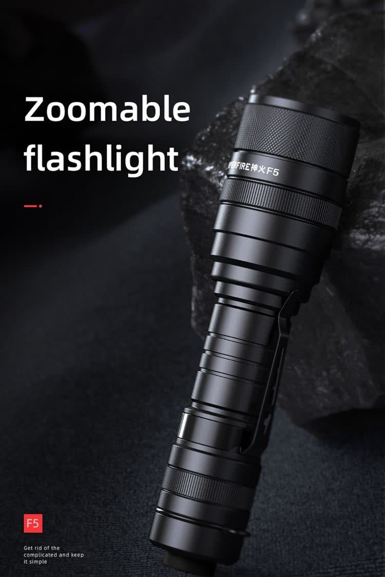 SUPERFIRE F5 1100 Lumen Zoomable Flashlight type c hidden charging port 