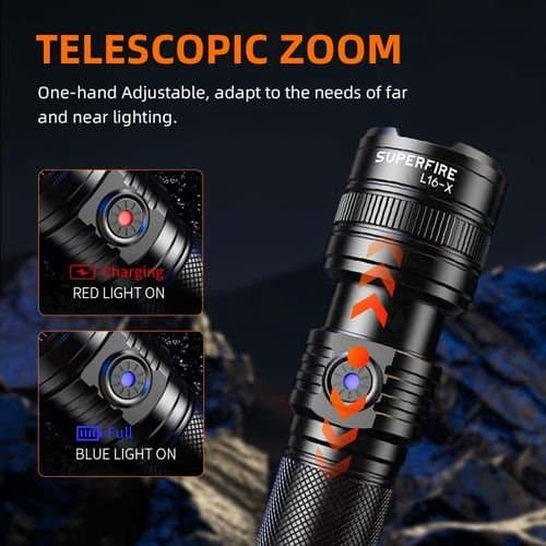 Flashlight L16-X, 400lm, with focus, rechargable USB C, 2x 18650 3400mAh, IP43 Thumbnail 4