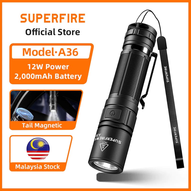 SUPERFIRE A36 12W EDC Bright LED Flashlight 2000mAh Battery 780LM Torch Portable Camping Fishing Lantern Thumbnail 9