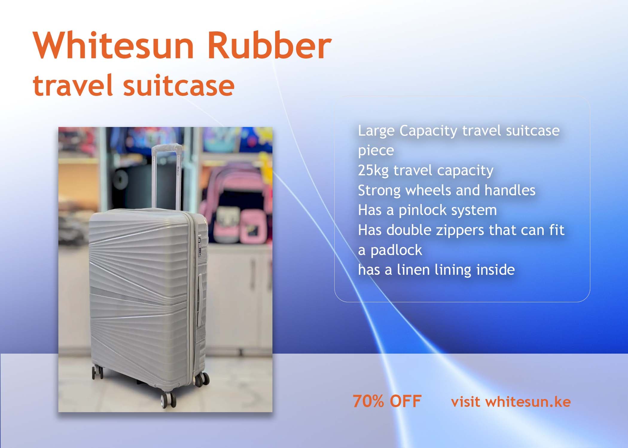 259# Whitesun Rubber Large silver grey light Rubber travel suitcase with wheels 25 kg rolling luggage bag with trolley ideal gift for your travel buddy Thumbnail 3