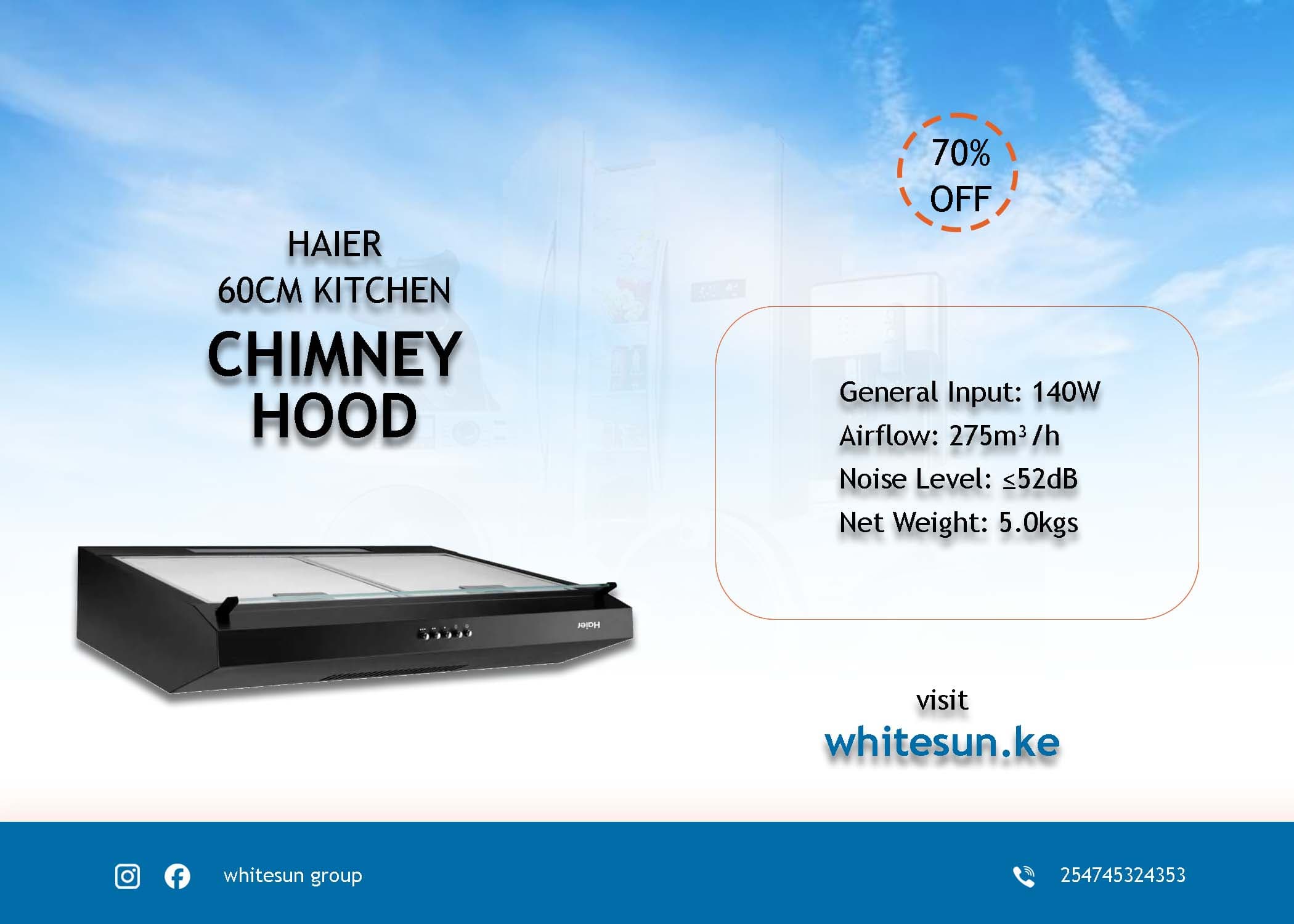 HAIER 60CM KITCHEN CHIMNEY HOOD - HXP60P-275B Thumbnail 3