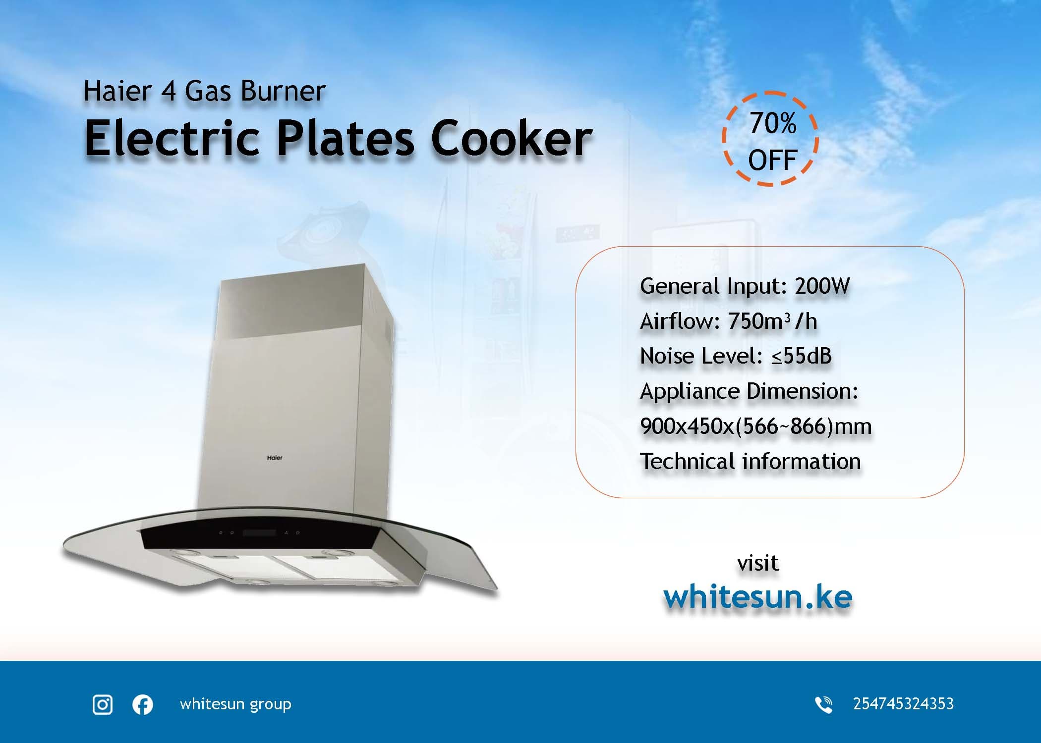 HAIER 90CM KITCHEN CHIMNEY HOOD - HXD90D-750SB Thumbnail 3