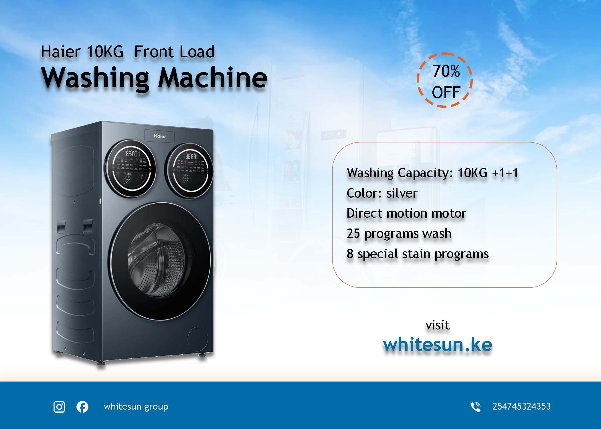 Haier 10KG +1+1 triple drum front load washing machine HW110-BD14697GNU1 (UAE) Thumbnail 9