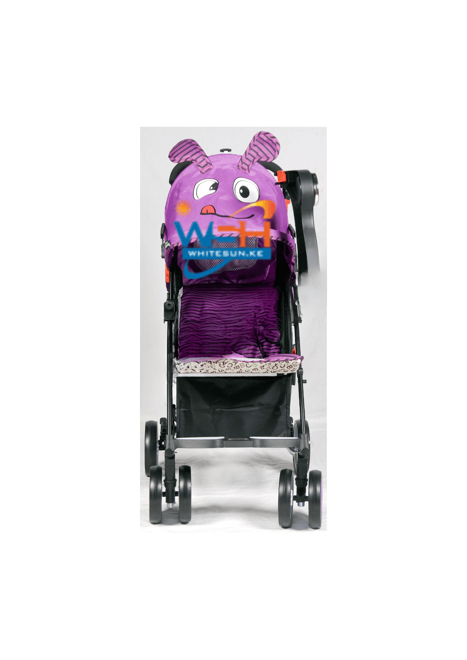 Baby Pram With Cartoon Cover And Luggage Basket And Pocket, Foldable Aluminum Alloy Green, Blue, Pink, Purple Thumbnail 2