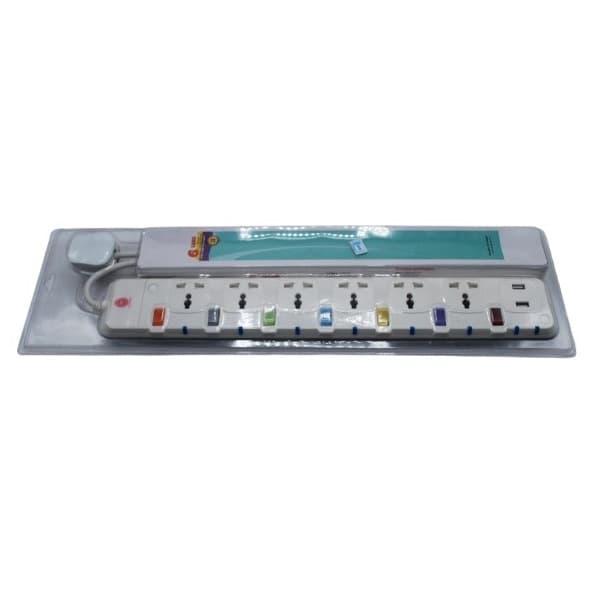 6 Way Extension With Surge Protection With Individual Switch & 2 Usb Port Thumbnail 2
