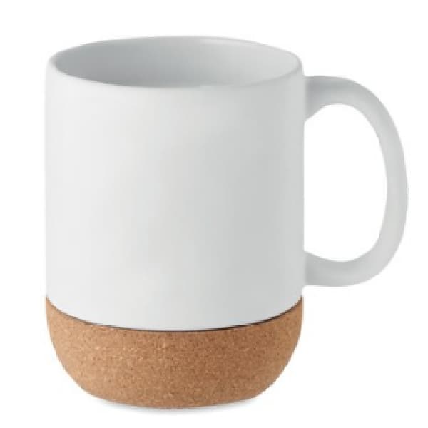 13oz Cork Bottom White Ceramic Cup