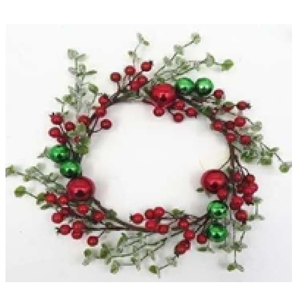 22*40cm Christmas Wreath With Leaves / Red Berry & Ornaments Decorated