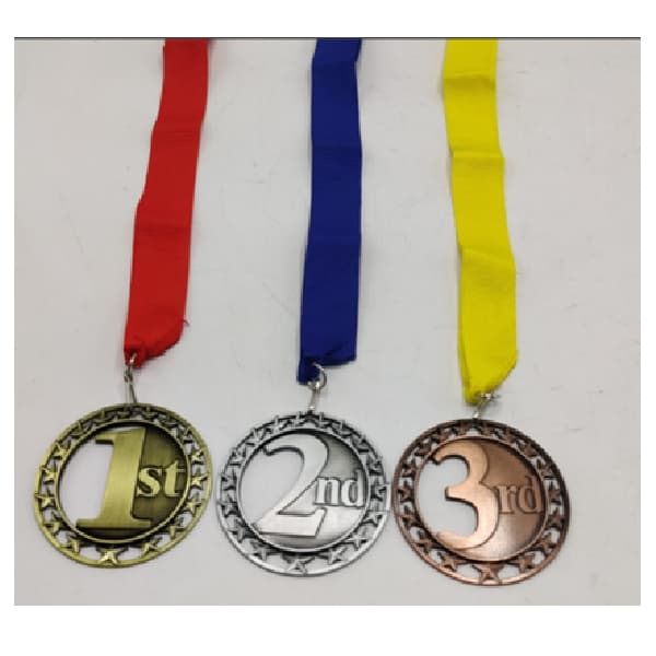 Antique Silver Medal With Blue Ribbon, For All Sports And Academics 2nd Position, Size 70mm