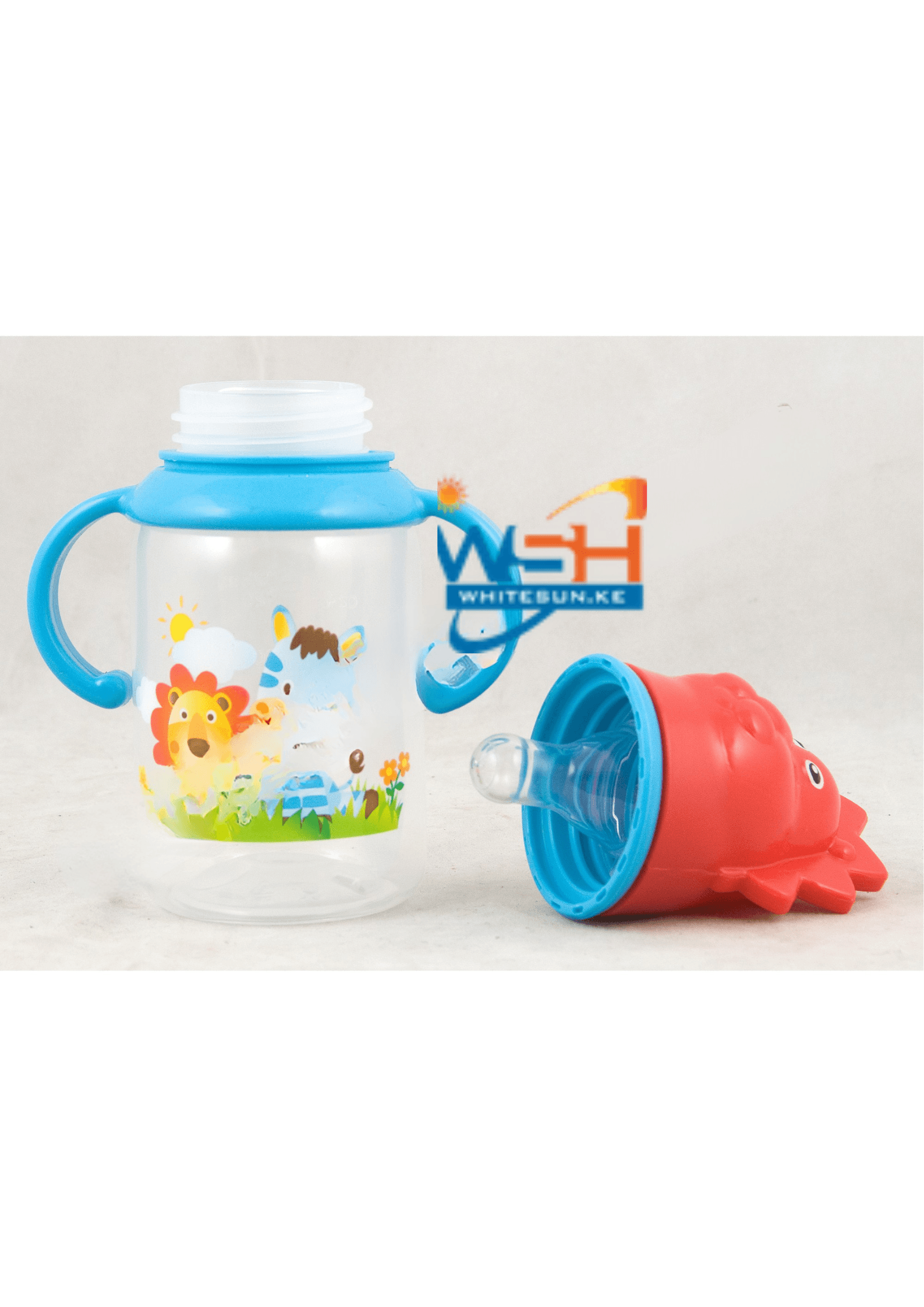 Feeding Bottle With Silicone Nipple, Character Hood, Cap With Handle 4Oz Jungle Buddies Pp, Silicone Thumbnail 2