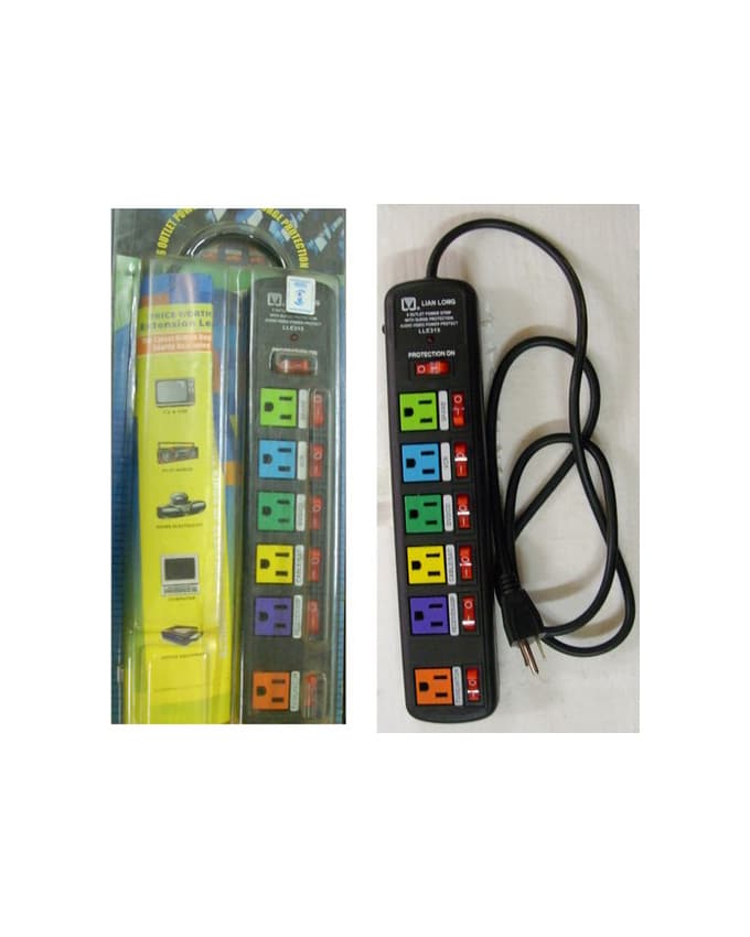 Extension Socket With Surge Protection With Individual Switch 6 Way Lianlong Thumbnail 2