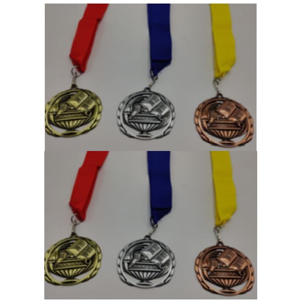 Antique Gold Medal With Red Ribbon For All Academics And Sports 1st Position Size 70mm